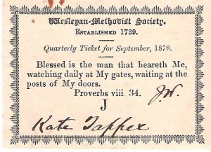 Methodist Sunday School class ticket